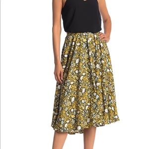 NWT Catherine Malandrino Yellow Floral Midi Skirt button front festival